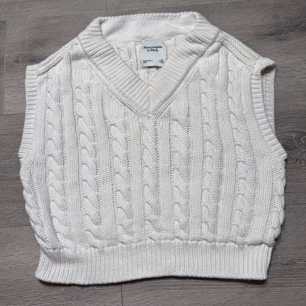 Abercrombie & Fitch Womens Cream White Cable Knit V-Neck Sweater Vest XSmall XS